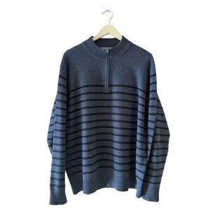 Peter Millar Striped Quarter-Zip Mock Turtleneck Sweater Merino Wool SZ XL #2320